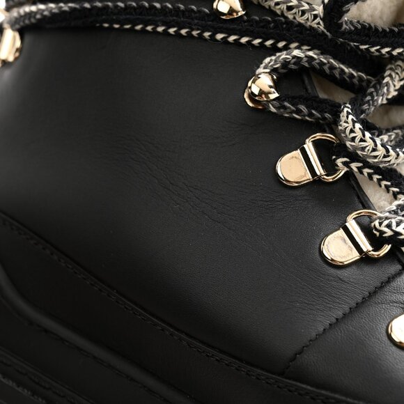 Chanel Calfskin Shearling CC Lace Up Boots 36.5 Black - Picture 6 of 11